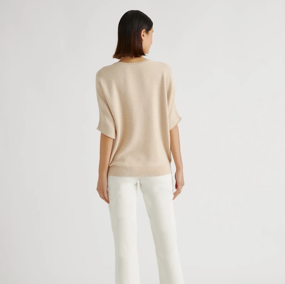 Quince Womens Scoop Neck Short Sleeve Sweater in Light Beige - Picture 4 of 10